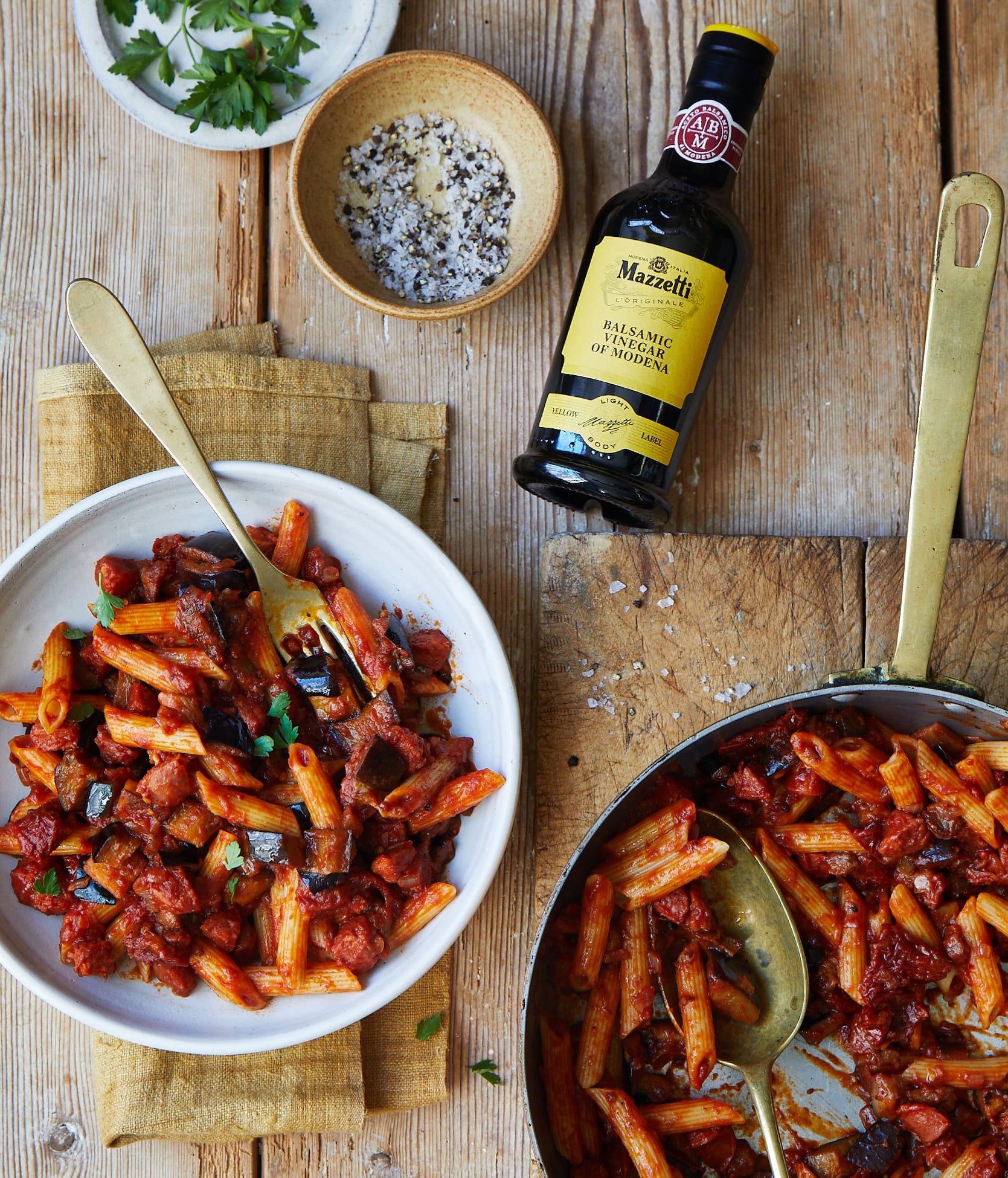 Chorizo & Aubergine Penne Pasta with Sun Dried Tomatoes