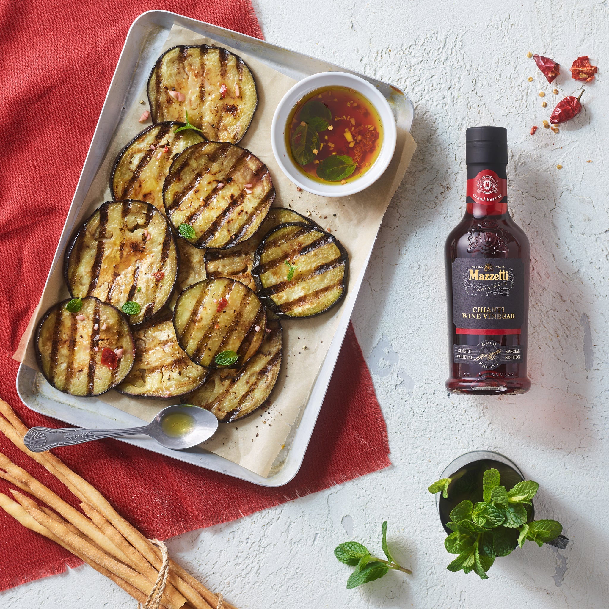Grilled aubergines marinated in Chianti Red Wine Vinegar